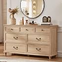 Joaxswe Farmhouse 54" 7 Drawers Dresser for Bedroom, Wide Wood Chest of Drawers w/ 4 Wooden Legs, Vintage Rustic Large Closet Storage Dressers Organizer for Hallway, TV Stand for Living Room, Natural