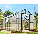 Jocisland 12x13.5x9 FT Polycarbonate Greenhouse, Outdoor Aluminum Greenhouse with Quick Connect Fittings, 6.7 FT Height Double Doors, 4 Ventilation, Walk in Sunroom for Backyard Garden, Black