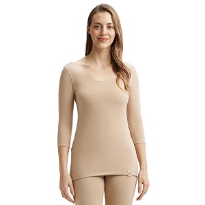 jockey 2511 women warmth soft touch microfiber elastane stretch three quarter sleeve thermal top with staywarm technology