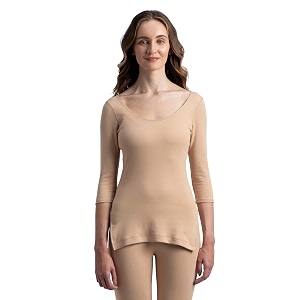jockey 2543 women super warmth super combed cotton rich brushed three quarter sleeve thermal top with staywarm technology regular fit