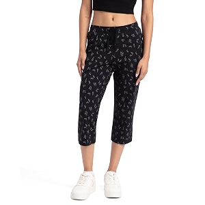 jockey women slim fit combed cotton capris 1300_black printed_l_black_l