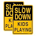 Joffreg Slow Down Kids Playing Sign,17 x12 Inches,Reflective Aluminum,2 Pack