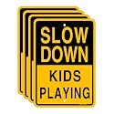 Joffreg Slow Down Kids Playing Sign,17 x12 Inches,Reflective Aluminum,4 Pack