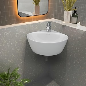 johnson eco corner counter top  wall mounted basin  thin rim  305x310x135mm  dual installation ceramic basin for bathroom dinning hall  white  46 kg  10 years warranty p2215cpw0722