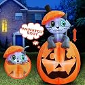 Joiedomi 5 FT Animated Pumpkin Inflatables, Outdoor Blow Up Cat On Pumpkin with LEDs for Yard, Outdoor Inflatable Halloween Decorations, Blow Up Halloween Decor for Outside