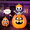 Joiedomi 5FT Halloween Animated Inflatables Outdoor Decorations, Inflatable Skeleton On Pumpkin with LEDs, Cute Blow Up Pumpkin Skeleton Decor for Outside Yard Indoor Lawn Garden Party Decoration