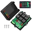 Joinfworld Relay Box Fuse Relay Box 12V Automotive Universal Fuse Panel with 6 Way Relays and 14 x ATC/ATO Blade Fuses 12 Volt Fuse Box Waterproof with Led Light and Relay Module