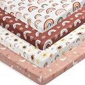 Jola's House 4 Pack N Play Sheets - Mini Crib Sheets Boho Nursery Sheets, Sunshine &amp; Rainbow Design - Neutral Unisex Fitted Baby Crib Sheets for Baby Boys or Girls