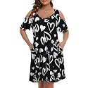 JollieLovin Womens Plus Size Short Sleeve Cold Shoulder V Neck T-Shirt Dress with Pockets