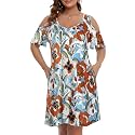 JollieLovin Womens Plus Size Short Sleeve Cold Shoulder V Neck T-Shirt Dress with Pockets