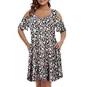 JollieLovin Womens Plus Size Short Sleeve Cold Shoulder V Neck T-Shirt Dress with Pockets