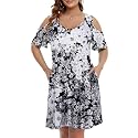 JollieLovin Womens Plus Size Short Sleeve Cold Shoulder V Neck T-Shirt Dress with Pockets