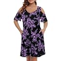 JollieLovin Womens Plus Size Short Sleeve Cold Shoulder V Neck T-Shirt Dress with Pockets