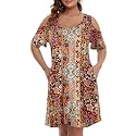 JollieLovin Womens Plus Size Short Sleeve Cold Shoulder V Neck T-Shirt Dress with Pockets