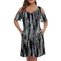 JollieLovin Womens Plus Size Short Sleeve Cold Shoulder V Neck T-Shirt Dress with Pockets