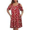 JollieLovin Womens Plus Size Short Sleeve Cold Shoulder V Neck T-Shirt Dress with Pockets
