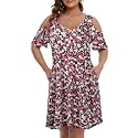 JollieLovin Womens Plus Size Short Sleeve Cold Shoulder V Neck T-Shirt Dress with Pockets