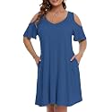 JollieLovin Womens Plus Size Short Sleeve Cold Shoulder V Neck T-Shirt Dress with Pockets