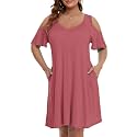 JollieLovin Womens Plus Size Short Sleeve Cold Shoulder V Neck T-Shirt Dress with Pockets