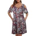 JollieLovin Womens Plus Size Short Sleeve Cold Shoulder V Neck T-Shirt Dress with Pockets