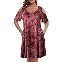 JollieLovin Womens Plus Size Short Sleeve Cold Shoulder V Neck T-Shirt Dress with Pockets