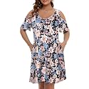 JollieLovin Womens Plus Size Short Sleeve Cold Shoulder V Neck T-Shirt Dress with Pockets