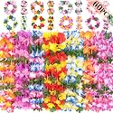 jollylife 60PCS Hawaiian Luau Leis Necklaces Bracelets Headbands Hibiscus Flowers Tropical Tiki Summer Pool Party Supplies Bulk
