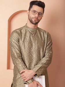 Jompers Embroidered Silk Blend Straight Kurta for