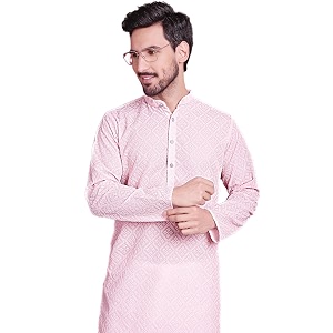 Jompers Mens Regular Fit Georgette Chikankari Embroider