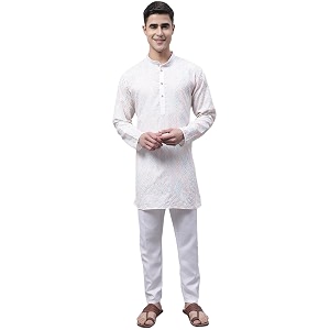 Jompers Mens Cotton Embroidered Straight Kurta Pyjama