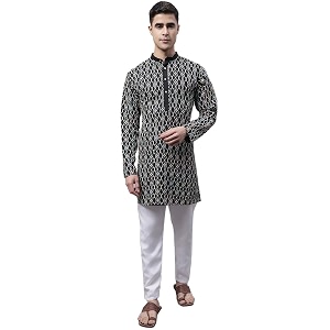 Jompers Mens Cotton Embroidered Straight Kurta Pyjama