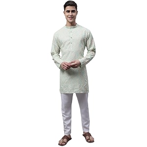 Jompers Mens Cotton Embroidered Straight Kurta Pyjama