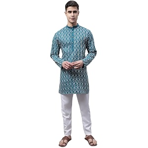 Jompers Mens Cotton Embroidered Straight Kurta Pyjama