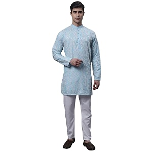 Jompers Mens Cotton Embroidered Straight Kurta Pyjama