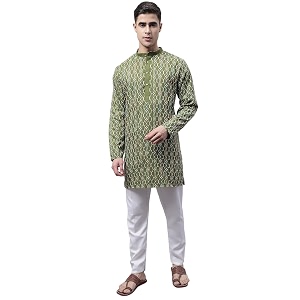 Jompers Mens Cotton Embroidered Straight Kurta Pyjama