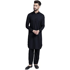 Jompers Mens Cotton Solid Pathani Kurta With