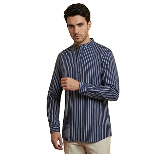 Jompers Mens Cotton Striped Short Kurta Black