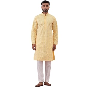 Jompers Floral Embroidered Kurta With Churidar Lemon