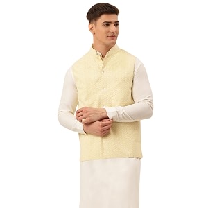 Jompers Mens Embroidered Woven Pure Cotton Nehru