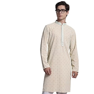 Jompers Mens Regular Fit Cotton Chikankari Embroidered