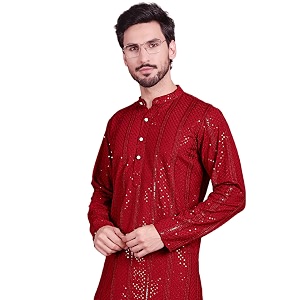 Jompers Mens Regular Fit Rayon Sequins Chikankari