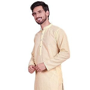 Jompers Mens Regular Fit Georgette Chikankari Embroider