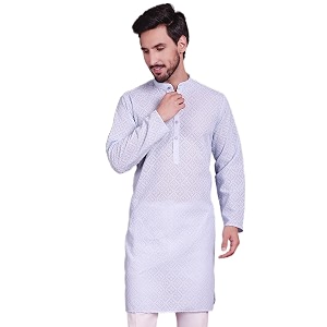 Jompers Mens Regular Fit Georgette Chikankari Embroider