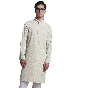Jompers Mens Regular Fit Cotton Chikankari Embroidered