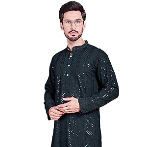 Jompers Mens Regular Fit Rayon Sequins Chikankari