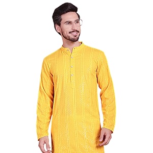 Jompers Mens Regular Fit Rayon Sequins Chikankari