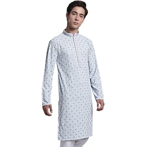 Jompers Mens Regular Fit Cotton Chikankari Embroidered