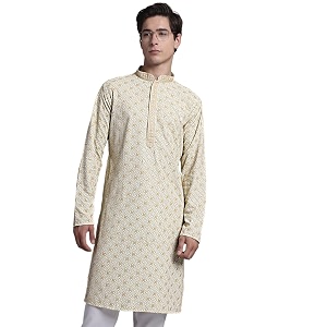 Jompers Mens Regular Fit Cotton Chikankari Embroidered