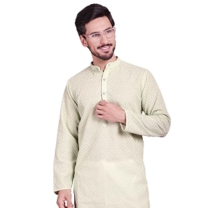 Jompers Mens Regular Fit Georgette Chikankari Embroider