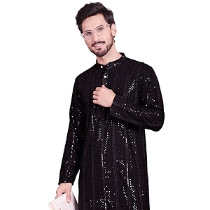 Jompers Mens Regular Fit Rayon Sequins Chikankari